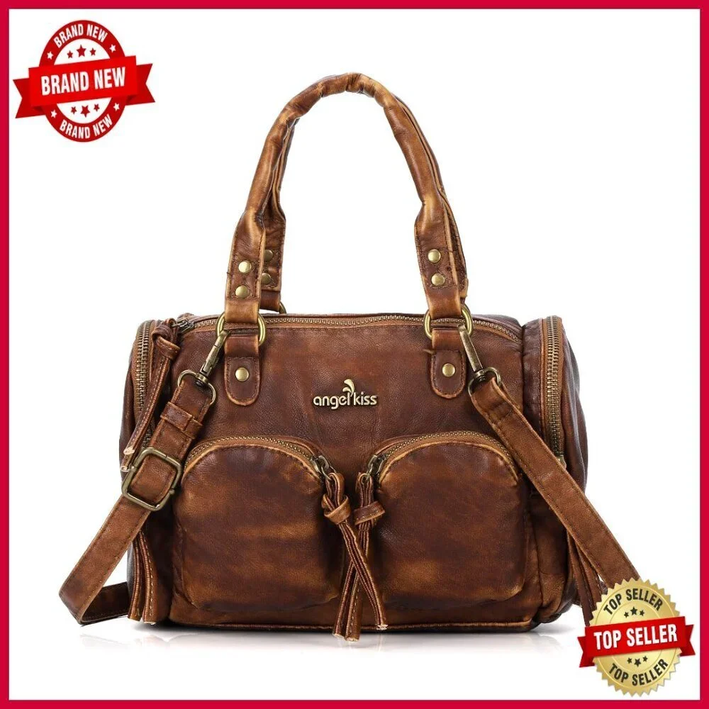 Small Vegan Leather Hobo Crossbody Satchel Shoulder Bag Multi-Pocket